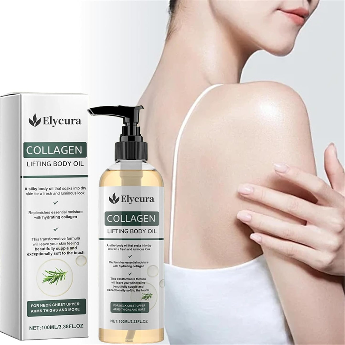 Elycura Collagen Oil, Collagen Lifting Body Oil, 2026 Skin Tightening Serum for Wrinkles, Stretch Marks, Neck Chest Upper Arms Thighs and More, 3.38 Fl Oz (2pcs)