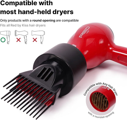 Red by Kiss Universal Detangling Blow Dryer Hair Styling Pik – Double Layer Pik Attachment for Smooth, Frizz-Free Hair – Compatible with All Hair Dryers, Wigs, Weaves &amp; Natural Hair