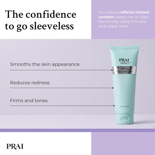 PRAI Ageless Upper Arm Creme 115ml - Advanced Firming &amp; Anti-Ageing Body Cream - Moisturising &amp; Tightening Lotion - With Caffeine &amp; Caprylic/Capric Triglycerides - Tones Loose, Saggy Skin - Mint Scent