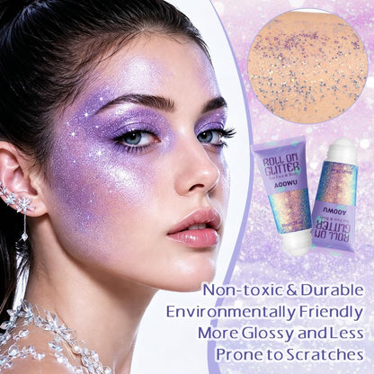 AOOWU Roll-on Body Glitter Gel,50ml Holographic Mermaid Sequins Small Glitter Face Body Gel,Sparkling Festival Party Lotion Glitter for Face Body Eye Hair Nail DIY Art,Vegan,Cruelty-Free,Red