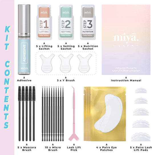 MIYA LASH 2 in 1 Lash Lift &amp; Brow Lamination Kit | Instant Fuller Eyebrows, Eyelashes | Salon Result lasts 8 weeks | Professional LVL, Perm, Laminate | Lash Lift Kit with Silicone Shields, Lash Picks