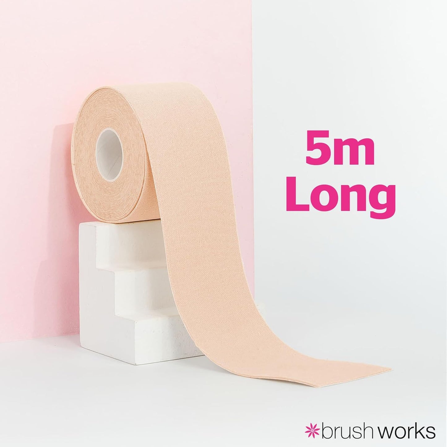 Brushworks Body Tape Shade 2.0 Latte - Nude Stretchy Body &amp; Breast Lift Tape for Long-Lasting Support &amp; Invisible Hold, 5m Roll, Comfortable &amp; Skin-Friendly Bra Tape, Vegan &amp; Cruelty-Free