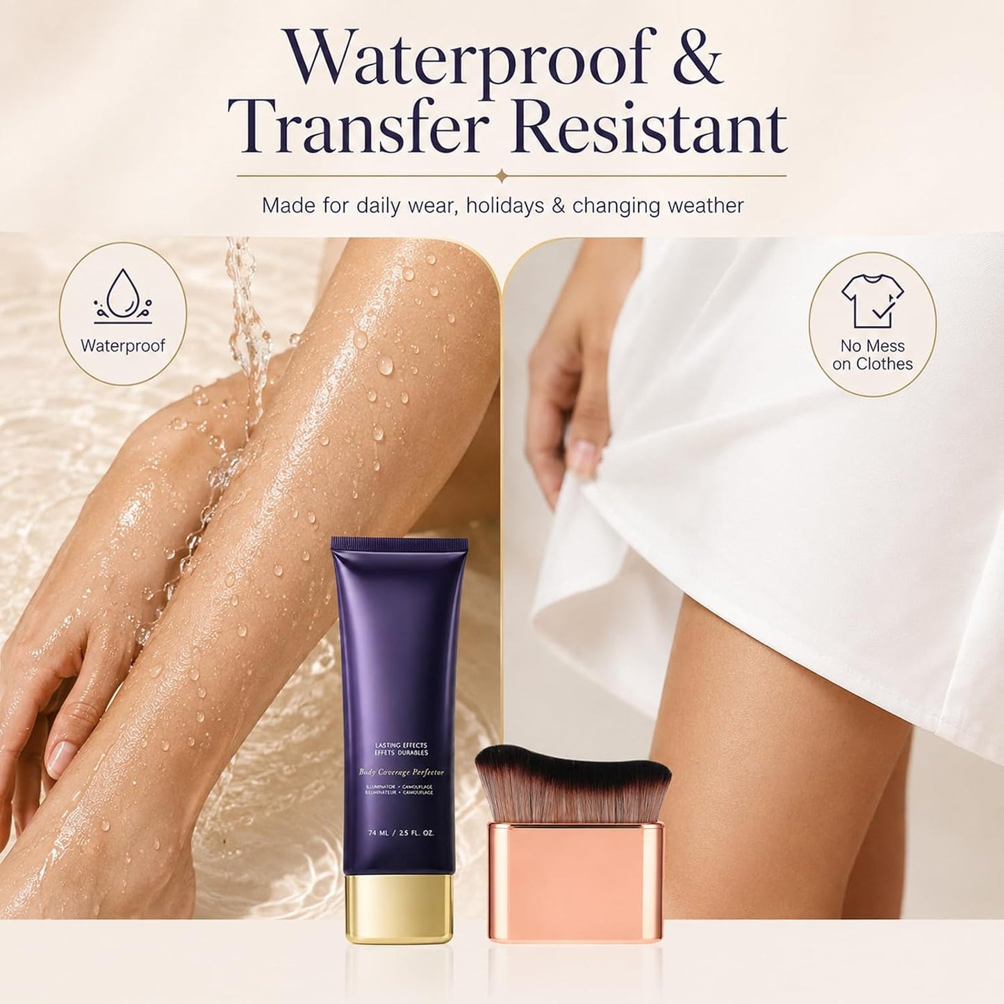 All in One Body Coverage Perfector - Leg Makeup Waterproof No Transfer - Body Concealer Cream and Brush for Legs, Arms Buildable Coverage, Visible Veins &amp; Tattoo Cover Up, Even Skin Tone