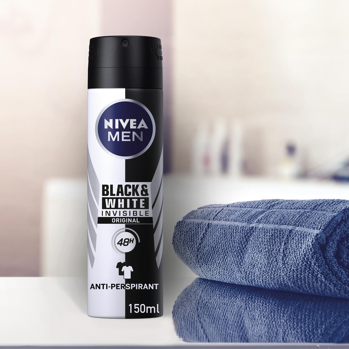 NIVEA MEN Black &amp; White Original Anti-Perspirant (150 ml), 72hr Anti-Sweat Deodorant for Men, No Stains on Black and White Clothes (Pack of 2)
