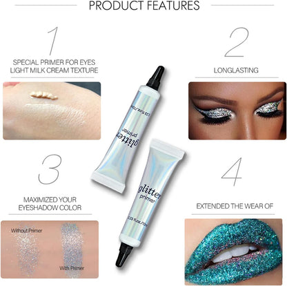 Glitter Eyeshadow Primer, Long Lasting &amp; Smudgeproof Eye Makeup Base Gel, Matte Eyeshadow Base for Oily Lids, Pack of 3