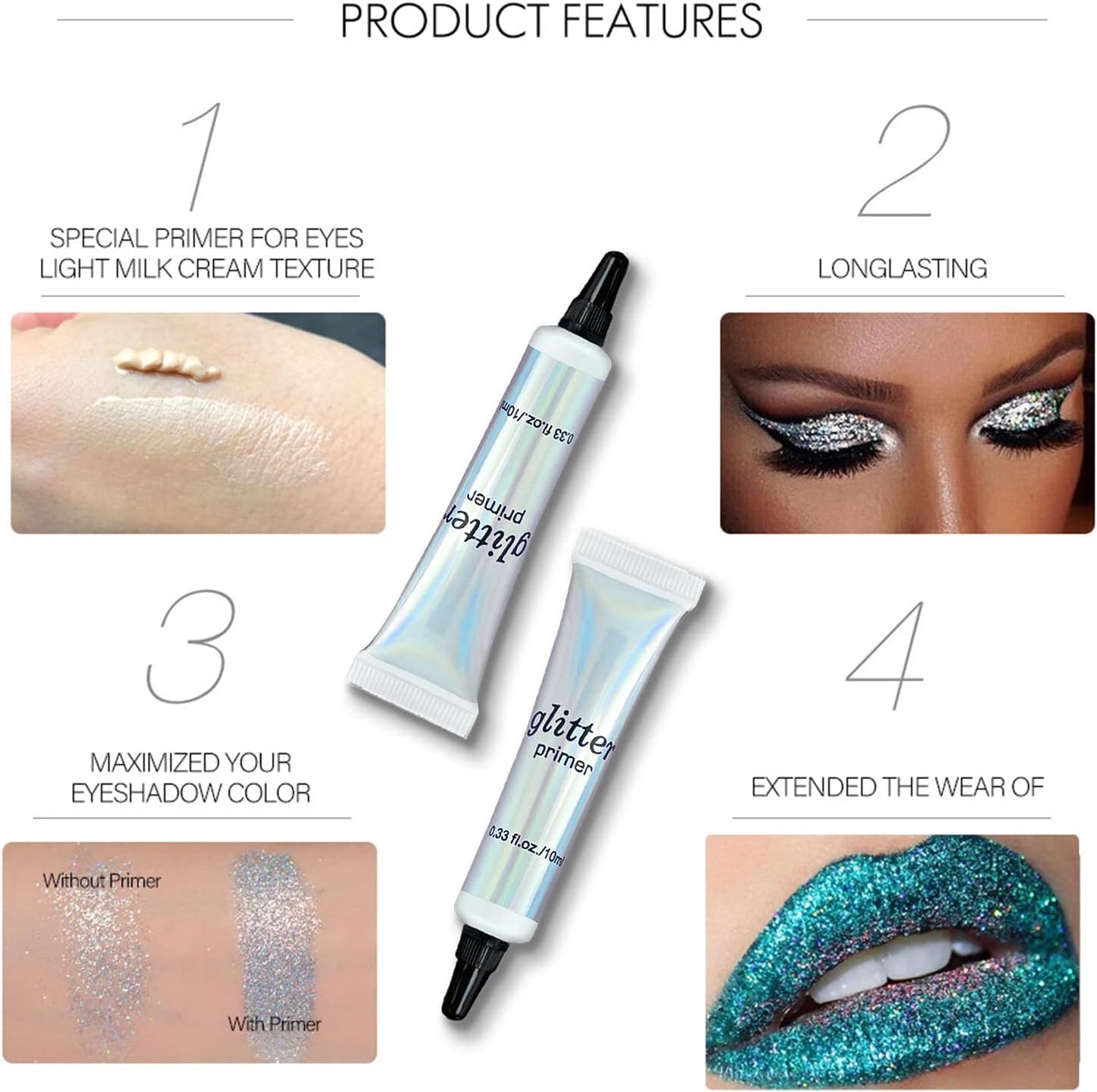 Glitter Eyeshadow Primer, Long Lasting &amp; Smudgeproof Eye Makeup Base Gel, Matte Eyeshadow Base for Oily Lids, Pack of 3