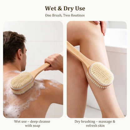 Back Scrubber with Long Handle 43CM - Double Sided Body Brush for Use in Shower &amp; Dry Brushing, Exfoliating with Soft &amp; Firm Bristles for Shower, Back, Feet Men &amp; Women, Seniors