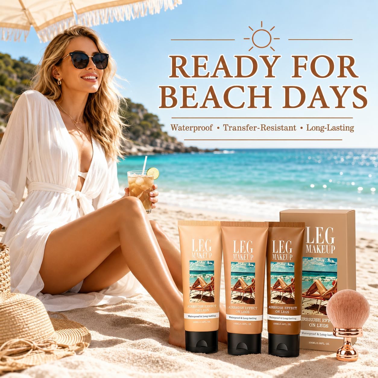 Body Coverage Perfector Waterproof, Leg Makeup Tattoo Cover Up Cream Full Coverage Foundation with Large Brush for Daily Wear