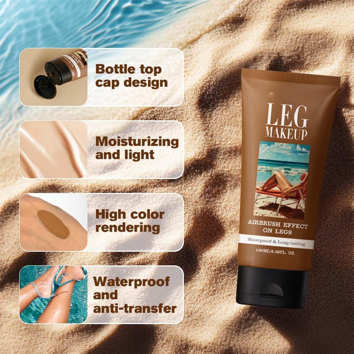 Leg Makeup - Body Coverage Perfector,All Over Complexion Perfector,Tattoo Cover Up Cream,Waterproof Long-Lasting Sweat-Proof Concealer (#3)