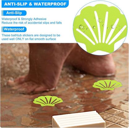 PATIKIL Bathtub Non Slip Stickers 3.54x2.76 Inch, 12 Pack Shell Safety Shower Floor Anti Slip Stickers with Adhesive Decals Scraper for Bath Tub Shower Floor Stair, Light Green