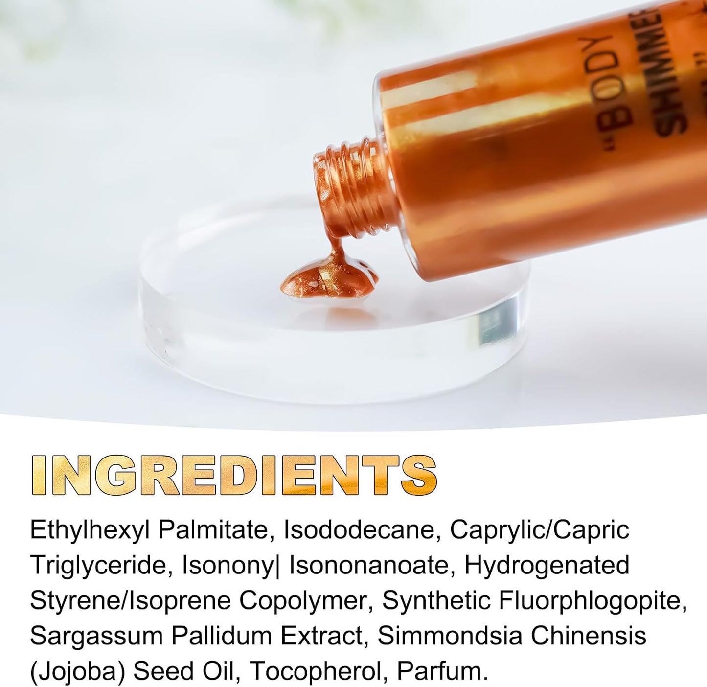 Body Shimmer Oil 100ml, Long Lasting Moisturizing Face &amp; Body Luminizer, Waterproof Liquid Illuminator, Shimmer Glitter Oil Highlighter (Golden Brown)