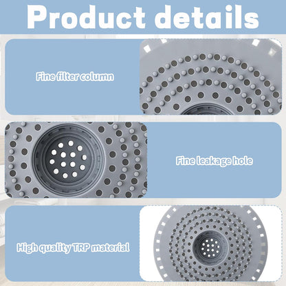 2 Pack Silicone Shower Drain Hair Catcher, Hair Stopper Drain Cover, Sink Strainer Filter, Anti-Clog Hair Catcher for Bathroom Bathtub Kitchen, Grey, Easy to Install &amp; Clean