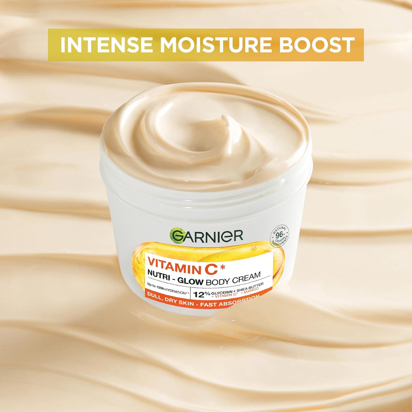 Garnier Vitamin C* Nutri – Glow Body Cream, for Dry &amp; Dull Skin, Fast absorbing, Vegan Formula, Instant Skin Hydration, Approved by Cruelty Free International, 380ml