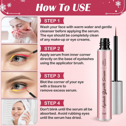 Eyelash Growth Serum, Eyebrow &amp; Lash Serum for Longer and Thickness,5ml | Infused with hyaluronic acid, nourishes lashes to look longer thicker fuller, vegan cruelty-free, travel size