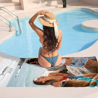 Personalised Beach Towel with Photo,Custom Beach Towels for Adults Kids,Microfibre Beach Towel with Pictures and Text,Quick Drying Towel for Fitness Swimming Camping Seaside(1 Photo)