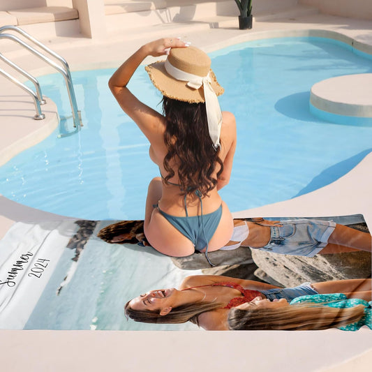 Personalised Beach Towel with Photo,Custom Beach Towels for Adults Kids,Microfibre Beach Towel with Pictures and Text,Quick Drying Towel for Fitness Swimming Camping Seaside(1 Photo)