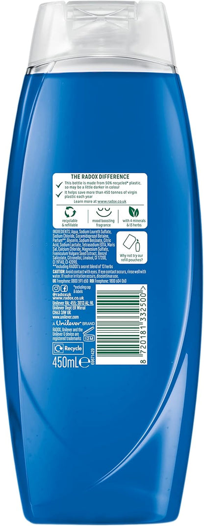 Radox Mineral Therapy Feel Awake 2-in-1 body wash &amp; shampoo shower gel with a sea mineral &amp; fennel fragrance for a refreshing shower experience 6x 450 ml