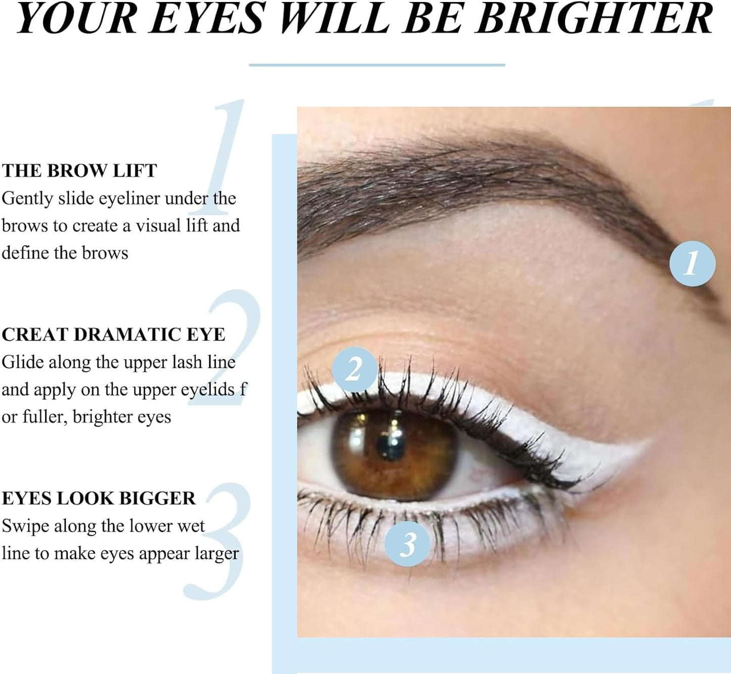 DEJIN White Eye Pencil - 12 Pcs, Eyeliner, Makeup Pencil - For Beginners &amp; Professionals, With Sharpener