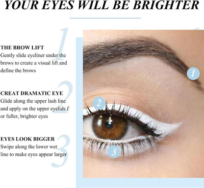 DEJIN White Eye Pencil - 12 Pcs, Eyeliner, Makeup Pencil - For Beginners &amp; Professionals, With Sharpener