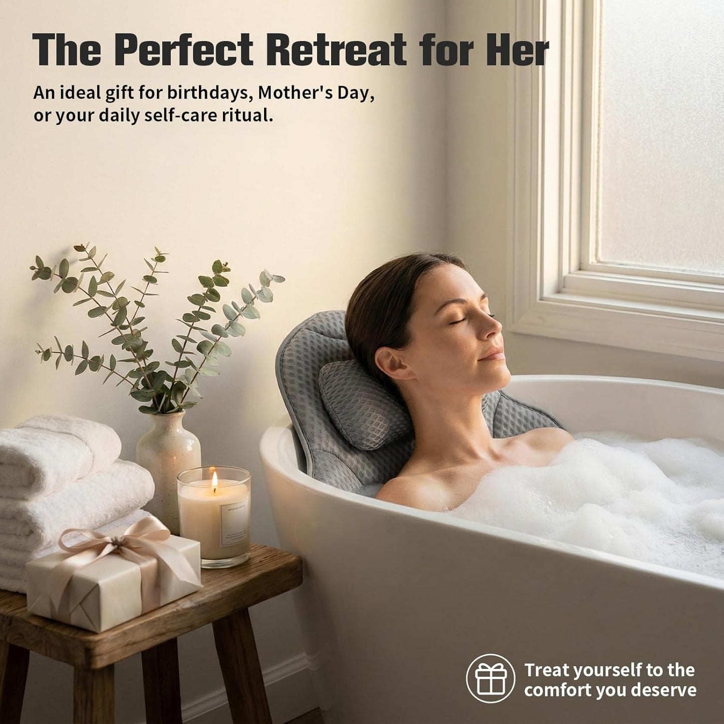 Full Body Bath Pillow for Bathtub, with Removable Lumbar Pillow, Tub Pillow for Neck, Waist, Hip Support, Pressure Relief, Ideal for Bathtub Soaking