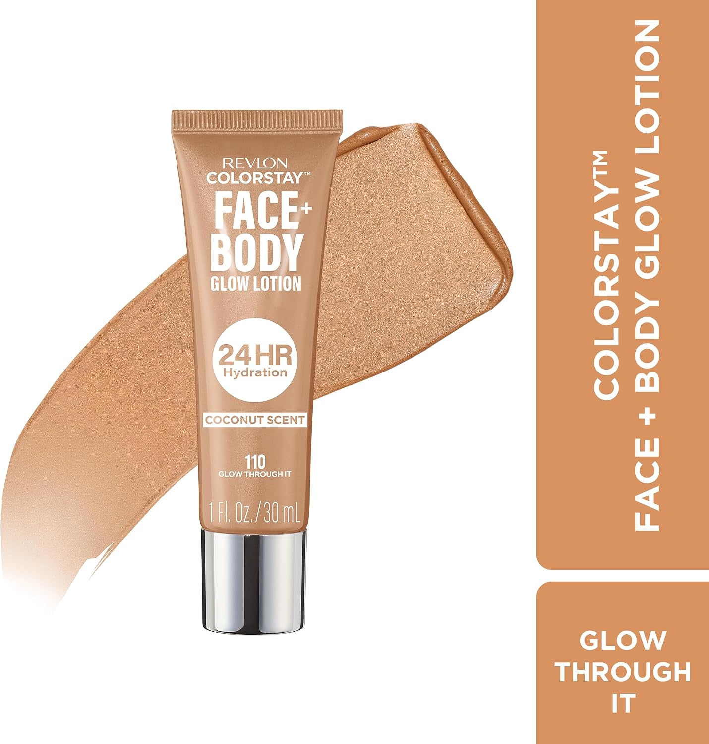 Revlon ColorStay Face &amp; Body Glow Lotion – Hydrating Bronzer with Coconut Scent, Radiant Luminising Finish, 24-Hour Hydration, Glow Through It