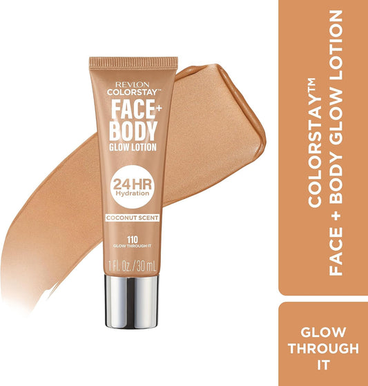 Revlon ColorStay Face &amp; Body Glow Lotion – Hydrating Bronzer with Coconut Scent, Radiant Luminising Finish, 24-Hour Hydration, Glow Through It