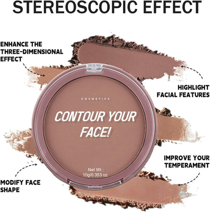 Bronzer Contour Palette Powder, Natural Looking Make up Palettes, 3D Make-up Deep Reddish Brown Matte Long Lasting Sweat Resistant, Waterproof Smooth Contouring Makeup for Women