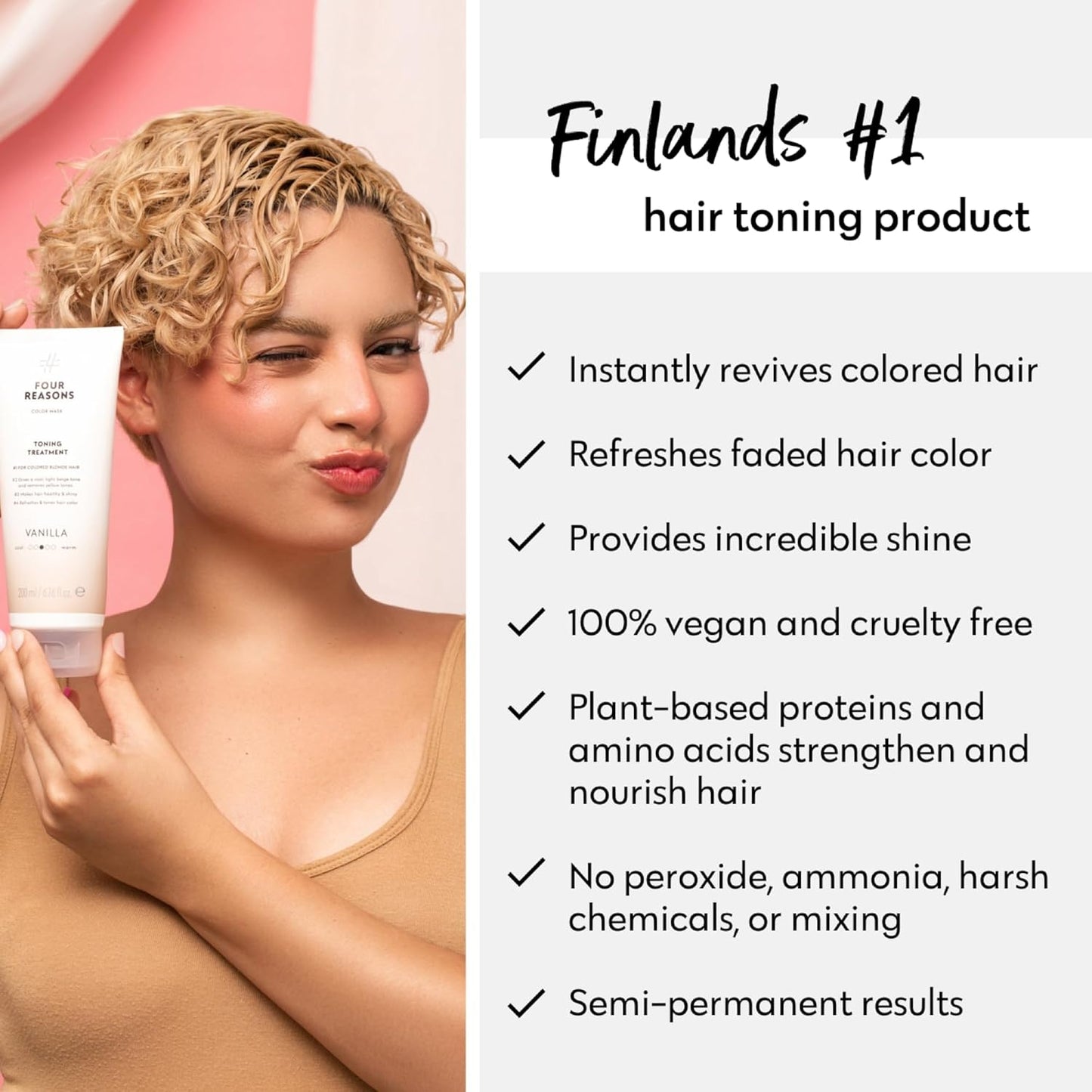 FOUR REASONS Color Mask, Vanilla Blonde (27 Colours) – Hair Gloss &amp; Colour Depositing Conditioner – Semi Permanent Hair Toner for Colour-Treated Hair Colour For Women – Vegan &amp; Cruelty-Free – 200 ml