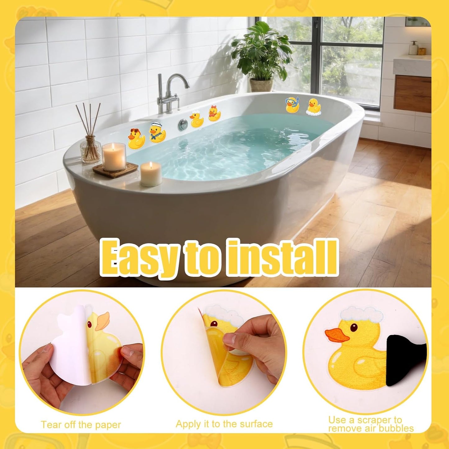 24pcs Duck Non-Slip Bathtub Stickers, Anti-Slip Shower Floor Decals with Scraper for Bathroom Tubs Shower Floors Stairs Kids &amp; Elderly Protection (6 Styles)