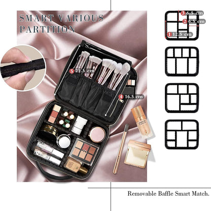 Joligrace Makeup Bag Cosmetic Case Vanity Travel Beauty Box Make Up Train Case Hairdressing Tools Organiser with Adjustable Compartment Oxford Fabric