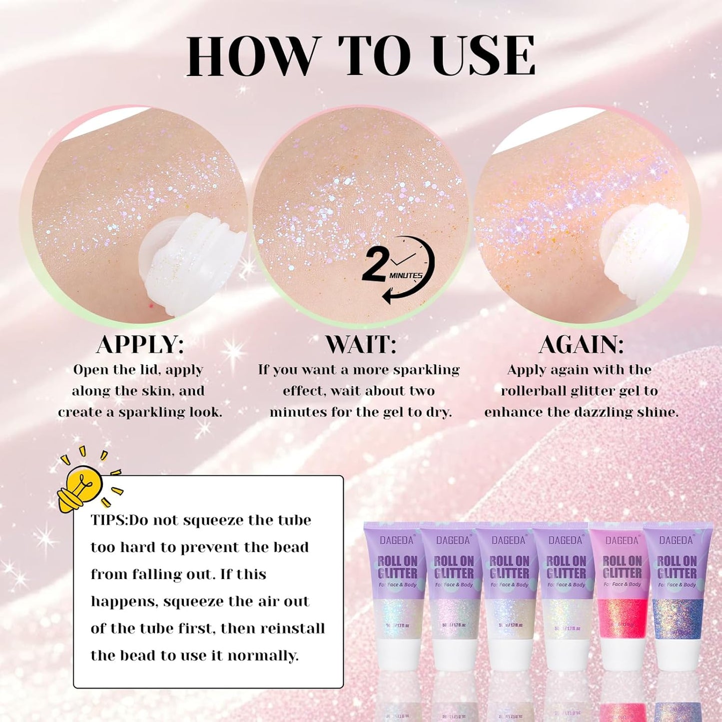 Prreal 50ml Roll-on Body Glitter, Holographic Face Glitter Gel for Eye Hair, Mermaid Sequins Festival Accessories, Chameleon Color Body Shimmer Glitters Face Paint Makeup Rave Outfits, Mermaid