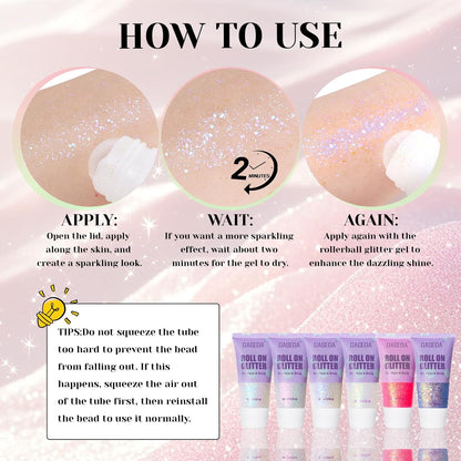 Prreal 50ml Roll-on Body Glitter, Holographic Face Glitter Gel for Eye Hair, Mermaid Sequins Festival Accessories, Chameleon Color Body Shimmer Glitters Face Paint Makeup Rave Outfits, Mermaid