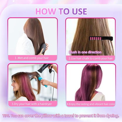 8 Colours Hair Chalk Comb - Temporary Hair Dye - Vibrant Hairstyle For Halloween, Xmas &amp; Birthday Makeup - Convenient, Portable &amp; Washable Colorful Hair Chalks