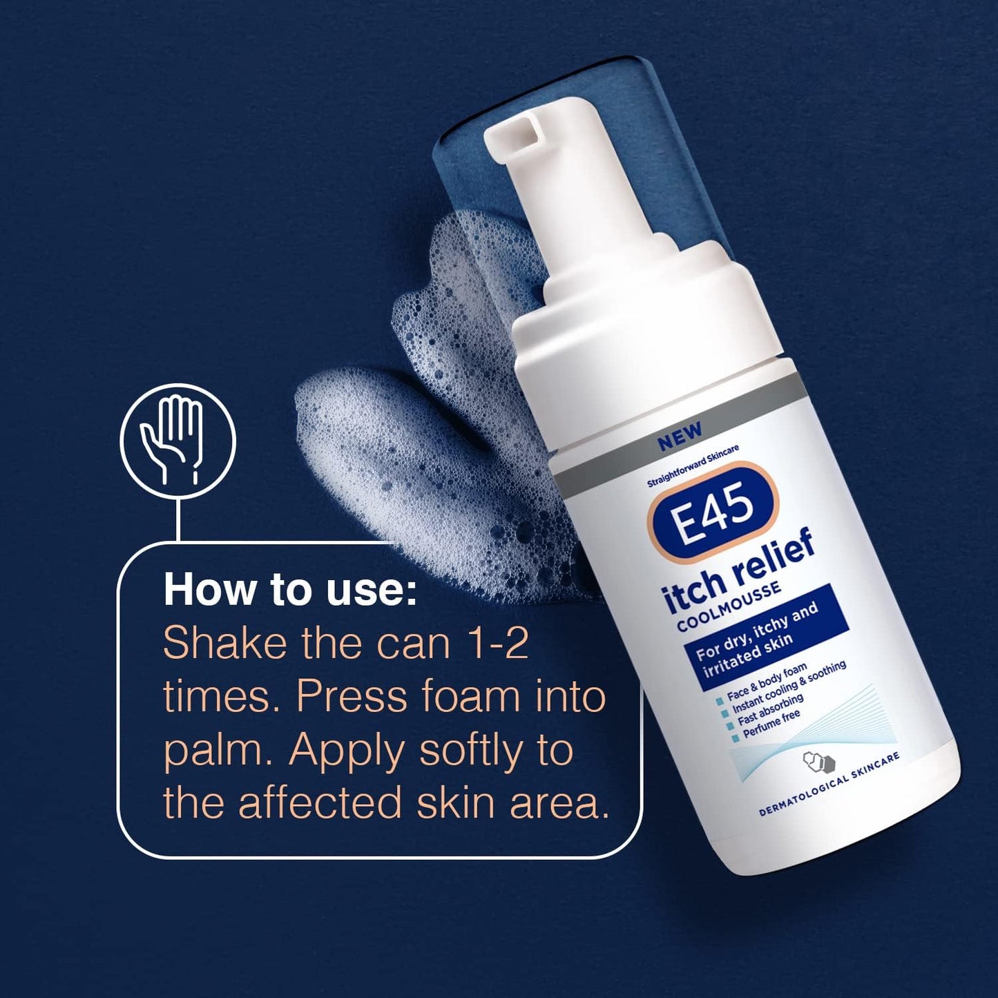 E45 Itch Relief Coolmousse 100ml – Face and Body Foam for Dry Skin, Itchy Skin and Irritated Skin - Cooling Foam to Soothe Itchy Skin (Pack of 2)
