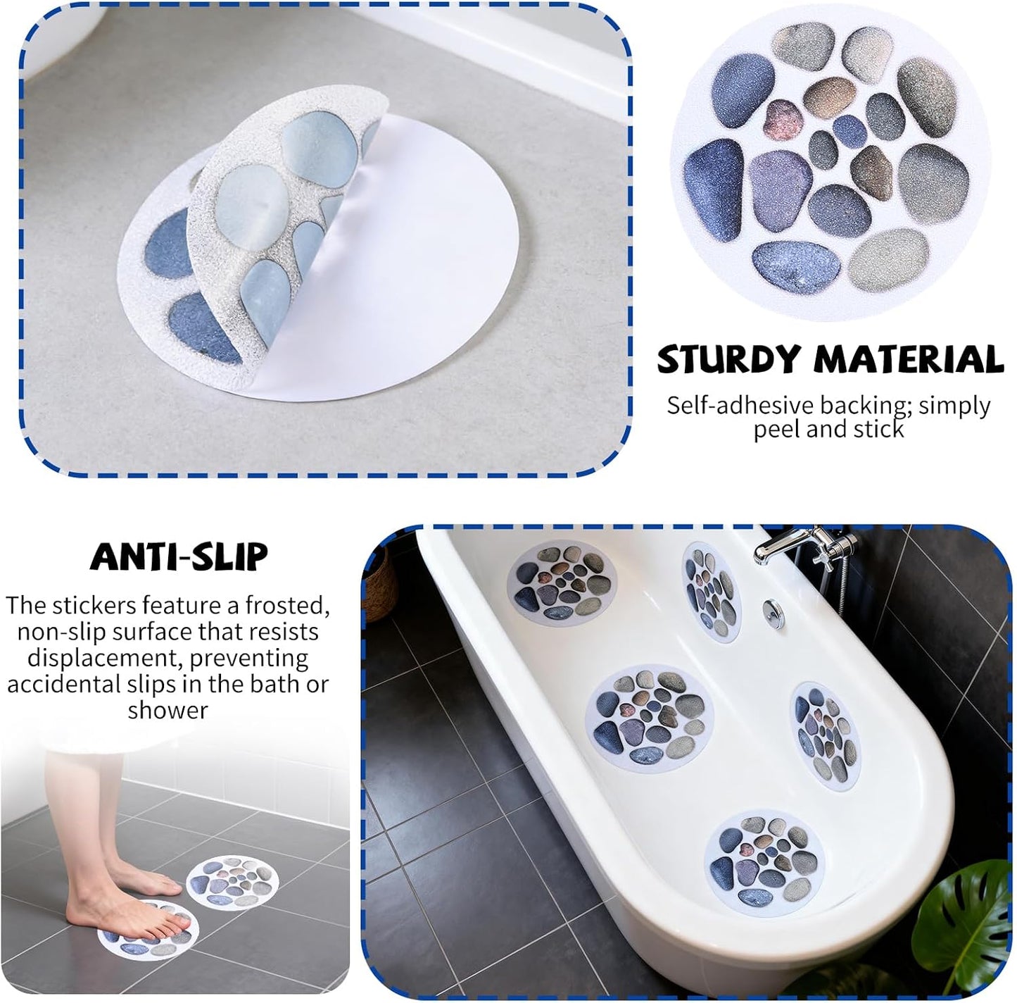 10 Pcs Non Slip Bath Stickers, Round Anti Slip Shower Stickers with Scraper, Self-Adhesive Safety Bathtub Treads for Bath Tub, Shower Room, Stairs and Slippery Surfaces (15cm Diameter)