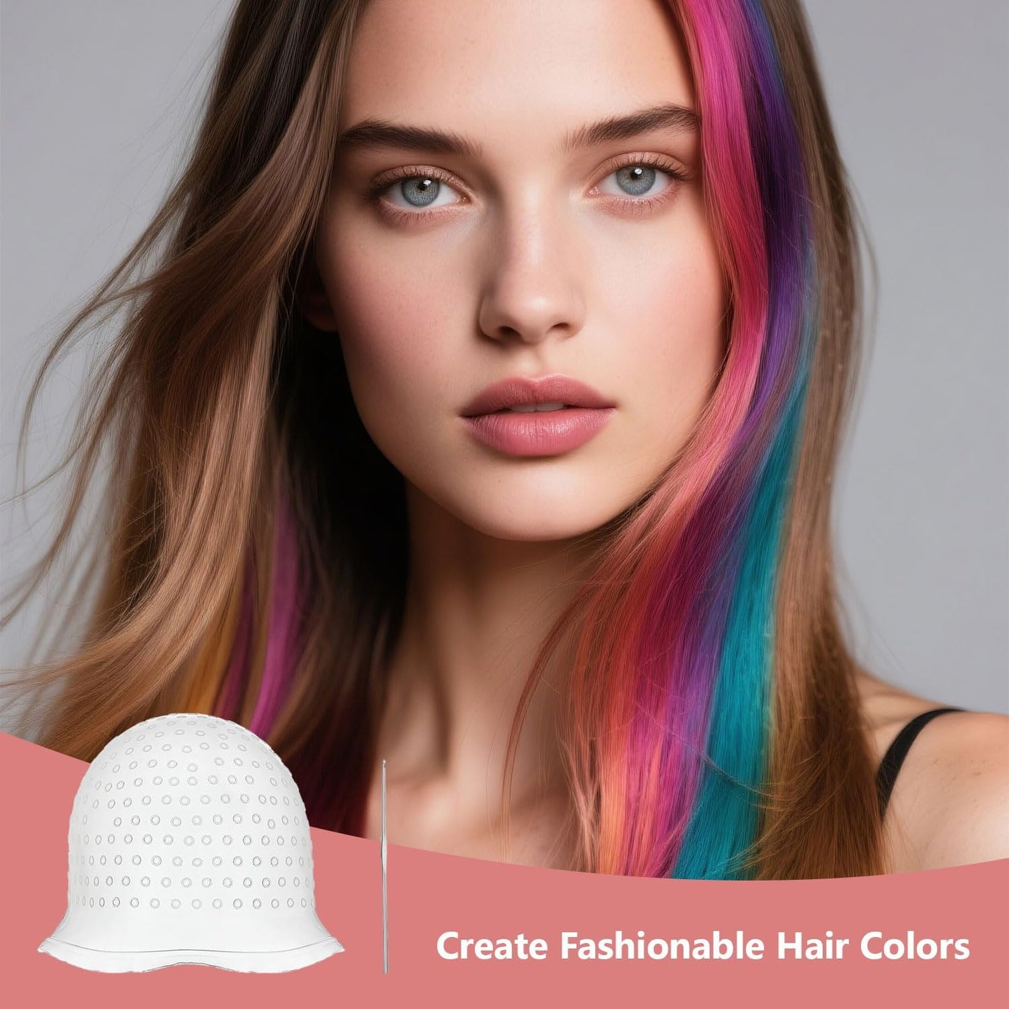 Silicone Highlighting Cap and Hook Needle Kit, Reusable Professional Unisex Hair Streaking Cap, Hair Dyeing/Coloring Hat for Hair Staining, Salon and Home Use