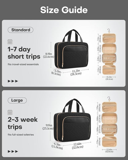 HOTOR Hanging Toiletry Bag for Women - Waterproof Travel Wash &amp; Makeup Bag with Hanging Hook, Multipurpose Travel &amp; Holiday Essentials for Business Trip, Gym, 28.5 x 8.1 x 22.6 cm, Black