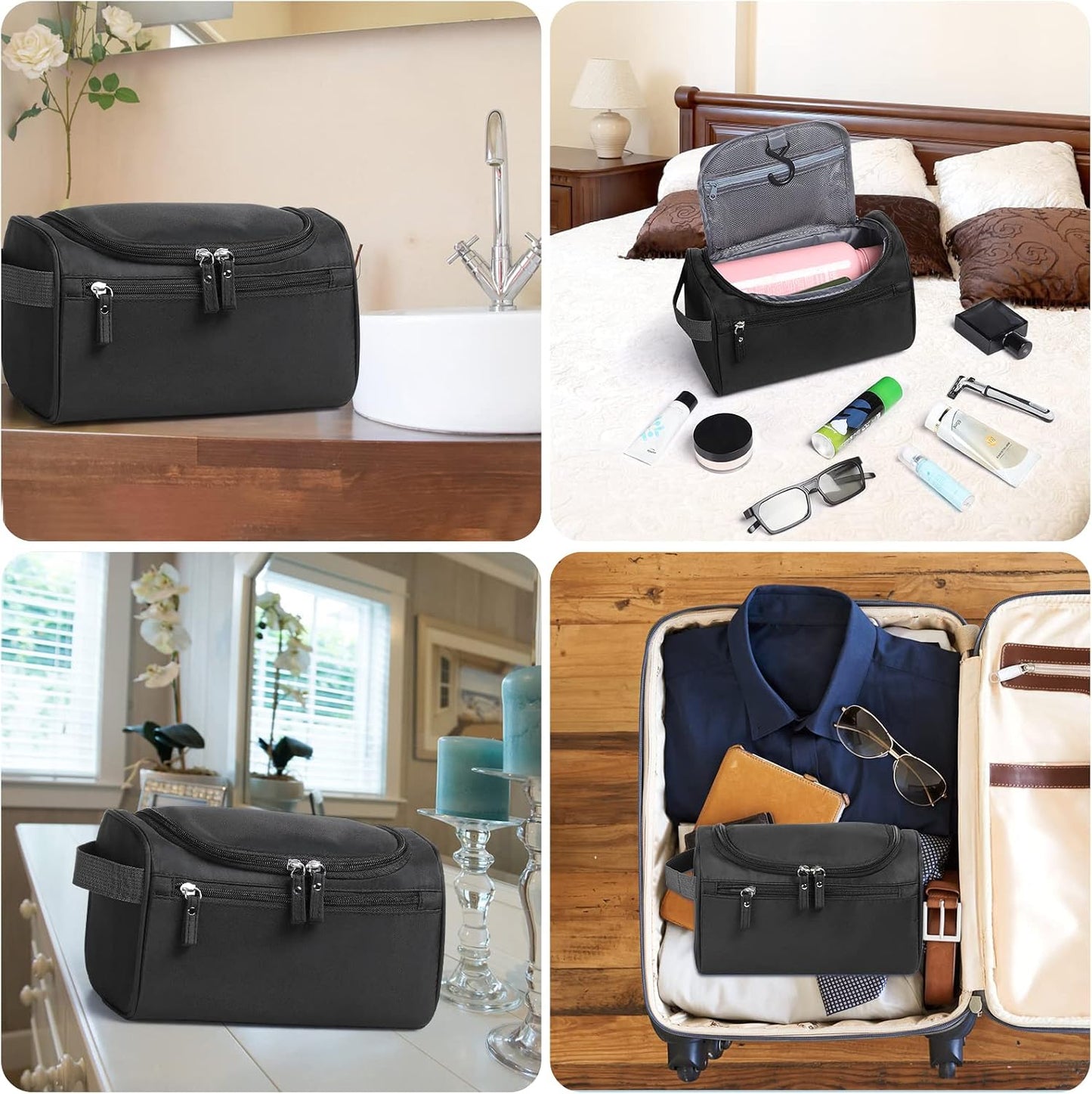 Toiletry Bag, Etercycle Hanging Wash Bag Travel Toiletry Bag Waterproof Bathroom Bag for Men and Women Travel Toiletry Makeup Organizer (Black)
