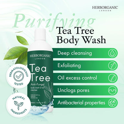 Antibacterial Body Wash with Tea Tree Oil - Anti-Fungal Shower Wash for Men - Effective Against Jock Itch, Athlete's Foot - Tea Tree Shower Gel for Cleansing and Protection