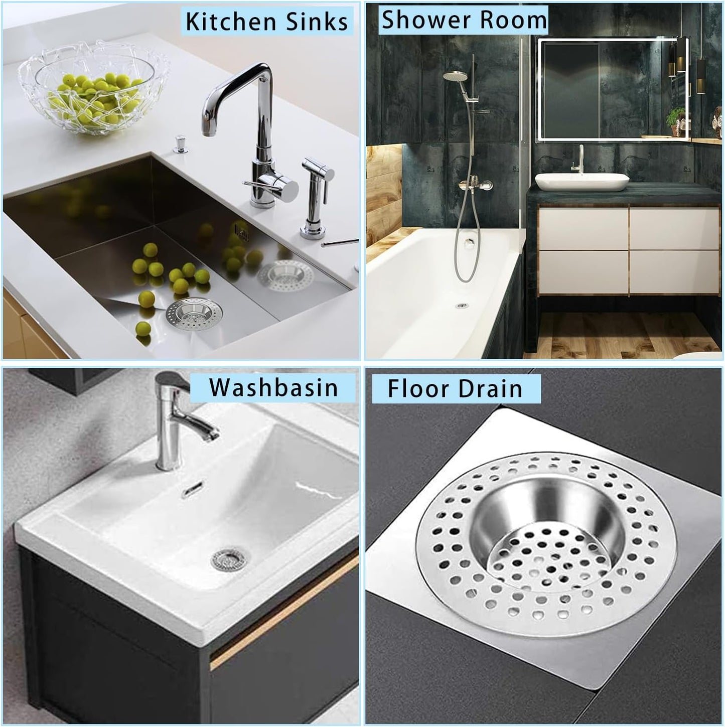 Sink Strainer Plug Stainless Steel Hole Drain Cover, Bath Plug/Shower Drain Protector Hair Catcher Sink Stopper Filter for Bathroom, Kitchen (External Diameter 7.5cm, Inner Diameter 4.5cm) Pack of 2