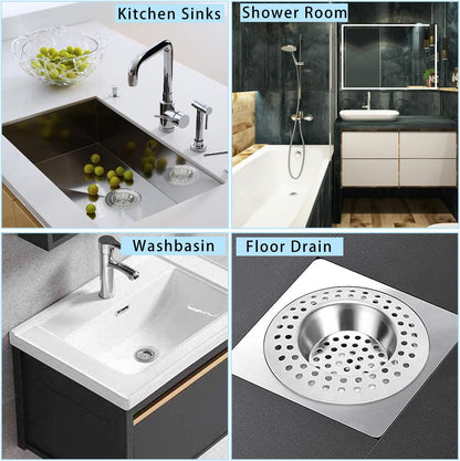 Sink Strainer Plug Stainless Steel Hole Drain Cover, Bath Plug/Shower Drain Protector Hair Catcher Sink Stopper Filter for Bathroom, Kitchen (External Diameter 7.5cm, Inner Diameter 4.5cm) Pack of 2