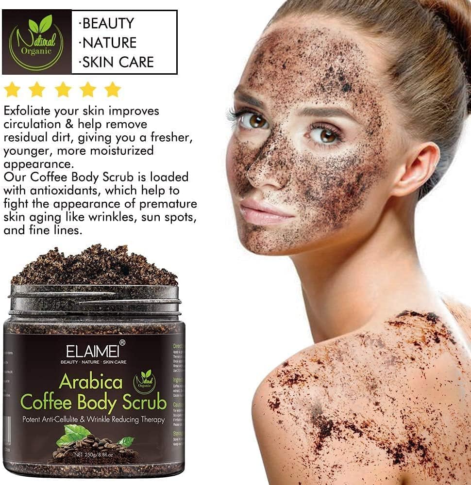Natural Coffee Scrub with Organic Coffee Body Scrub, Best Acne, Anti Cellulite and Stretch Mark treatment, Spider Vein Therapy for Varicose Veins &amp; Eczema