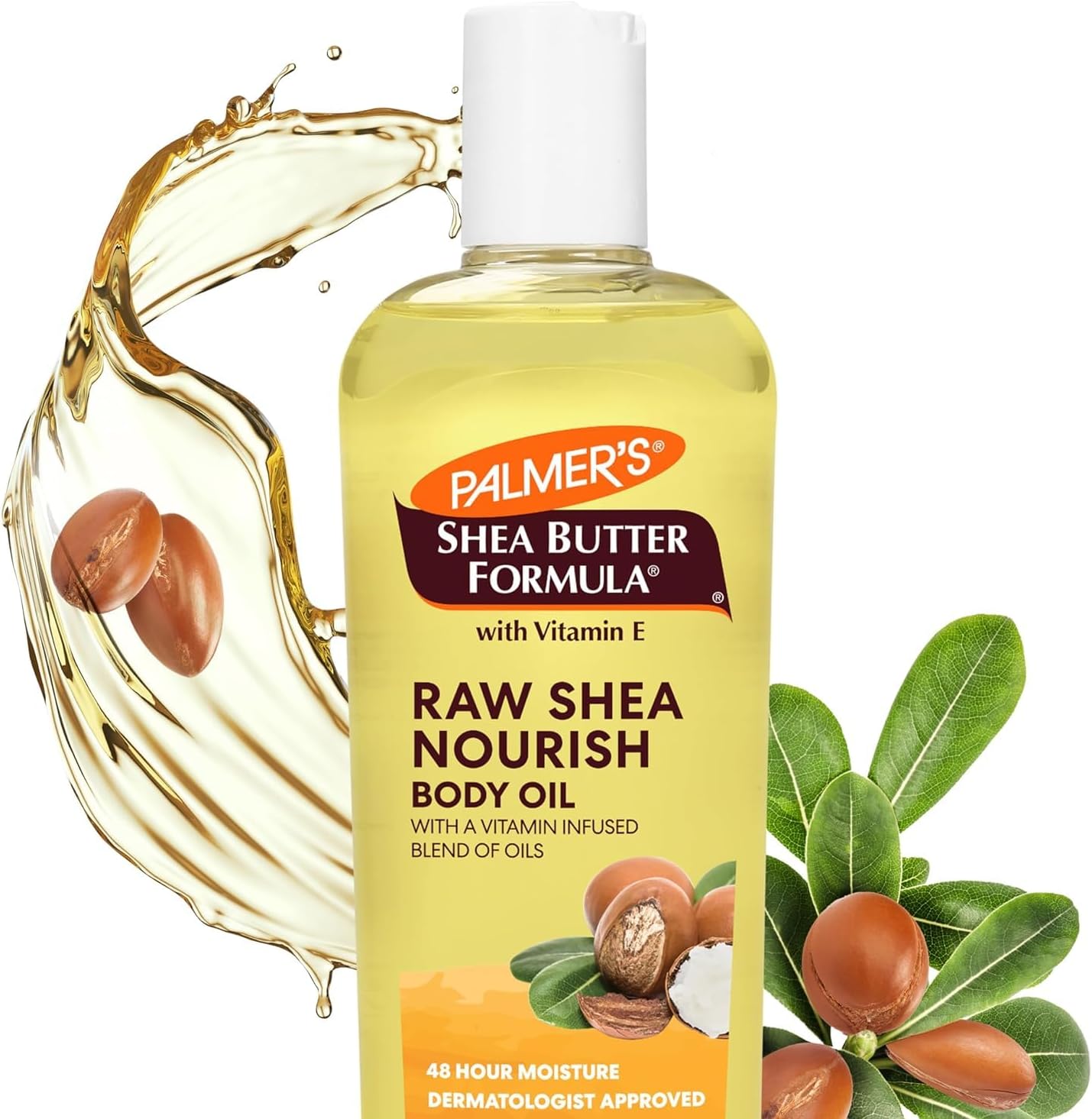 PALMER'S Shea Butter Formula Raw Shea Nourish Body Oil with Vitamin E, 250ml - Deep Moisturizing &amp; Hydrating Body Oil for Dry Skin, Bath, Shower &amp; Massage.(With Cosmetic Spatula)