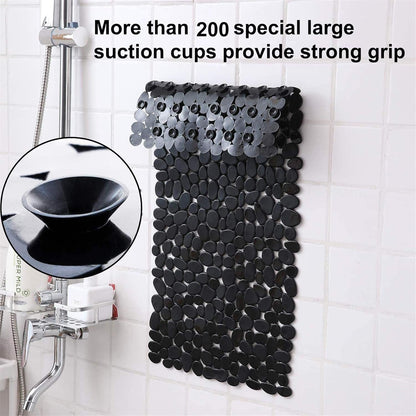Marsheepy Non-Slip Pebble Bath Mat,Extra Long Anti Slip Bathtub Shower Mat with Suction Cups and Drain Holes for Bathroom,Machine Washable,40 x 88 CM,Black