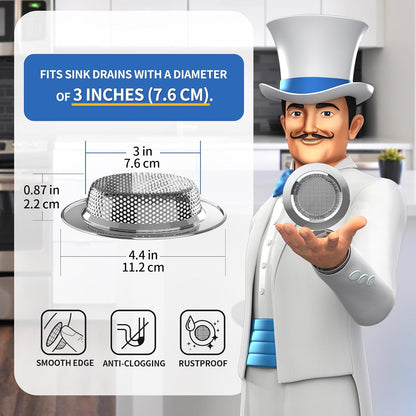 MR.SIGA Kitchen Sink Strainer, Stainless Steel Sink Drain Strainer, Dishwasher Safe（External Diameter 11.2cm, Inner Diameter 7.6cm，Pack of 3）