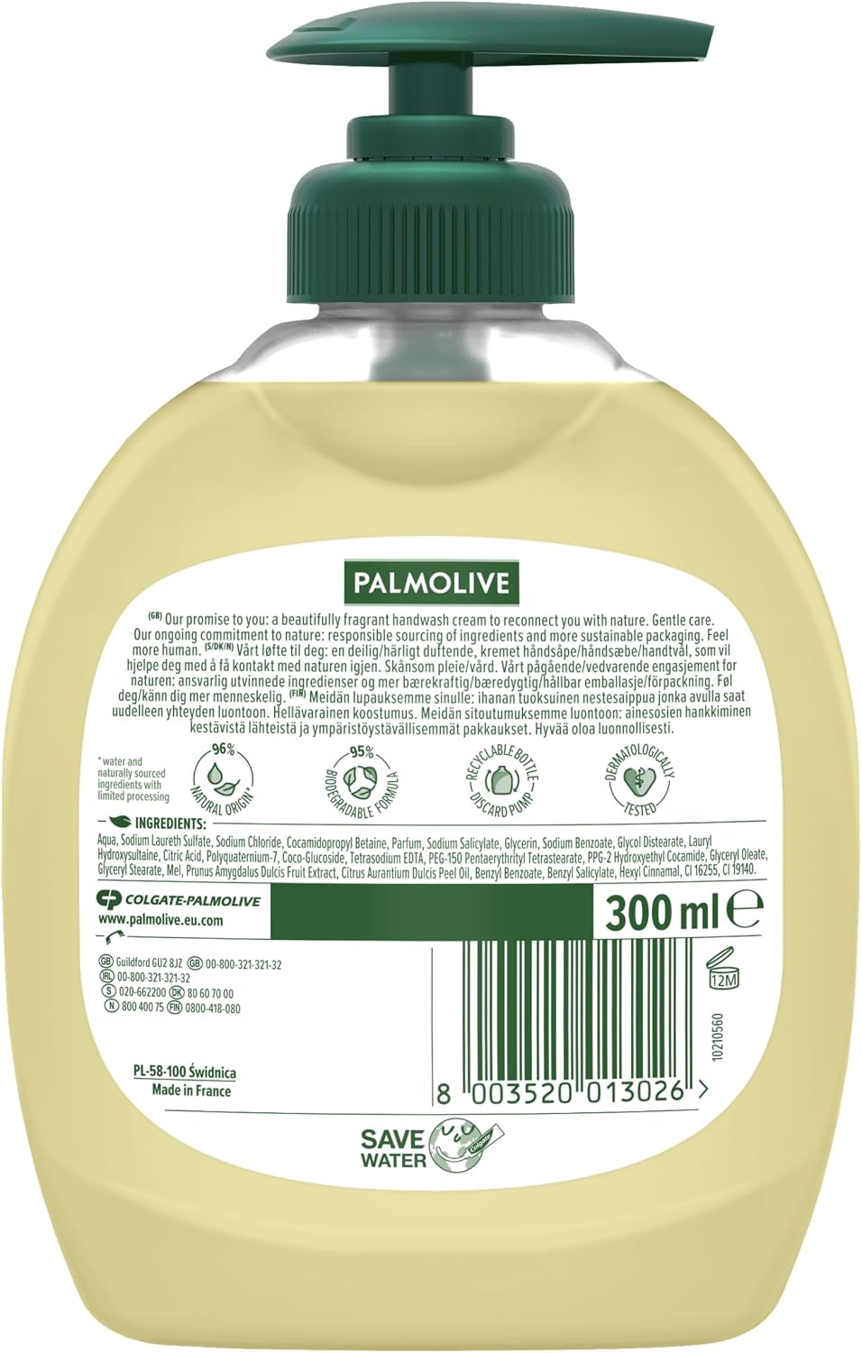 Palmolive Naturals Milk &amp; Honey Handwash 300 ml Pack of 12, Soap Free Formula, Dermatologically Tested, Soft &amp; Nourishing (12 x 300 ml)