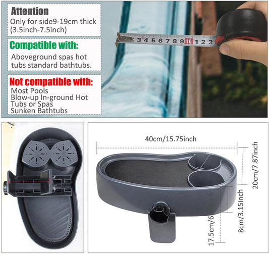 Adjustable Hot Tub Tray Table, Plastic Nonslip Tub Side Table Drink Holder with Cup Holder Spa Drink Tray Side Table Accessories for Beverage Books Food