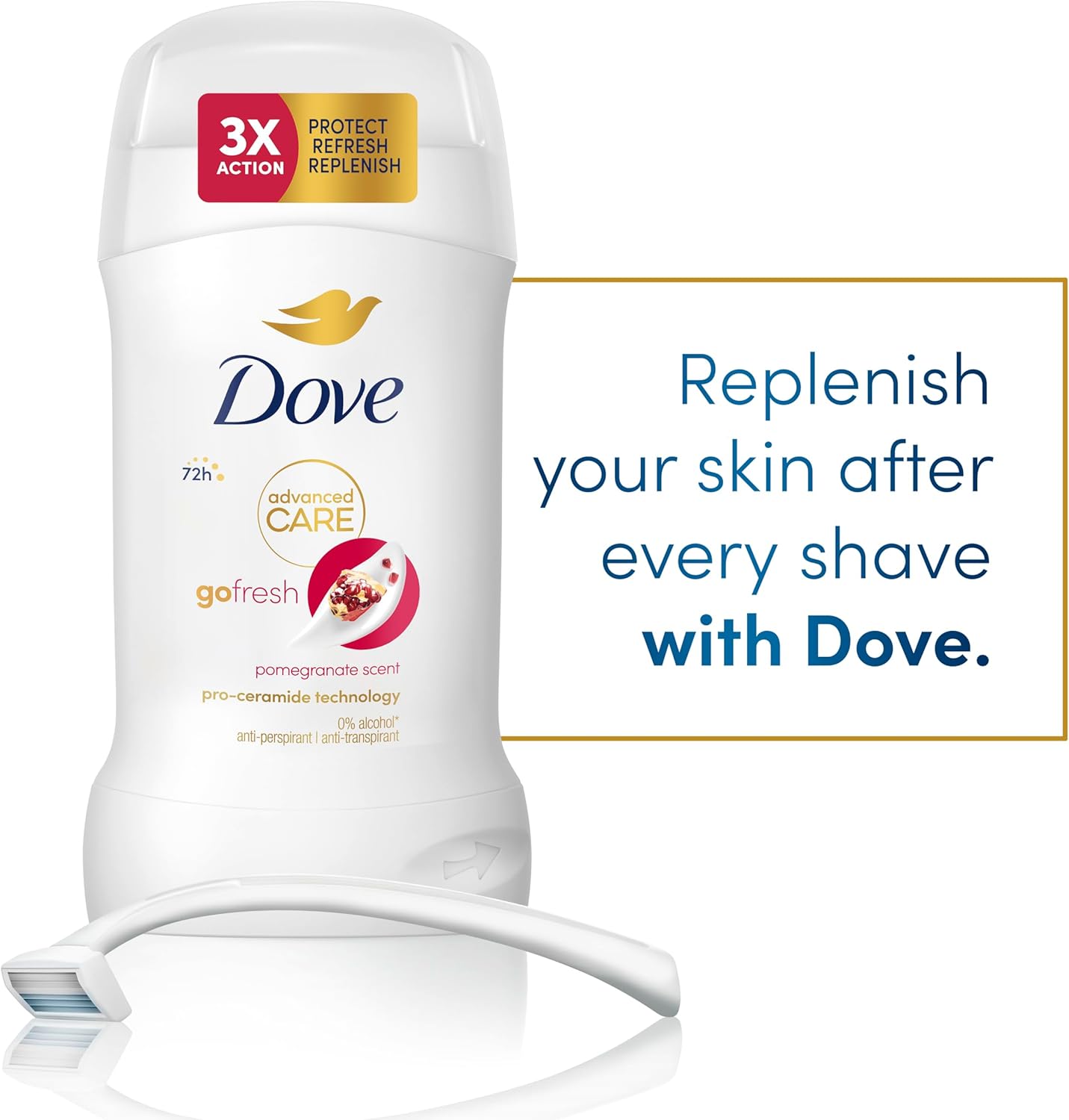 Dove Advanced Care Go Fresh Pomegranate Scent Anti-Perspirant Cream Women's Deodorant Stick with pro-ceramide technology for 72 hours sweat protection 50 ml