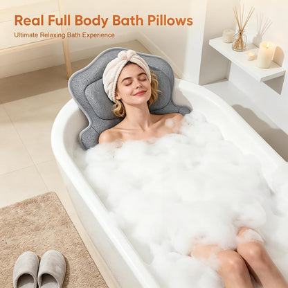Bath Pillow with Extra Lumbar Cushion – 144 Suction Cups (12x More Hold!) 4D Soft Bath Pillows for Head and Neck, Large 133 x 41 cm Bath Cushion for Bathtub, Includes Wash Bag