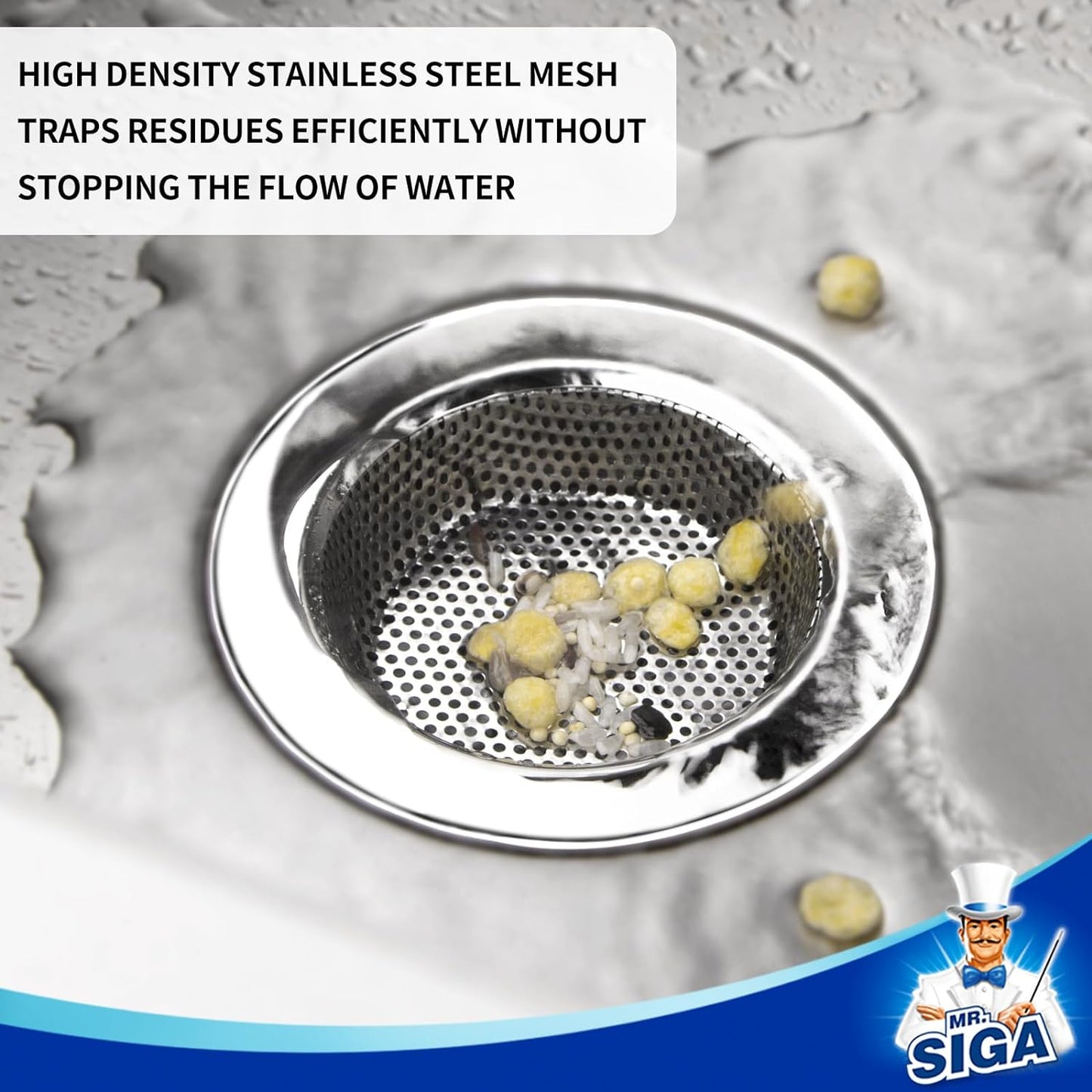 MR.SIGA Kitchen Sink Strainer, Stainless Steel Sink Drain Strainer, Dishwasher Safe（External Diameter 11.2cm, Inner Diameter 7.6cm，Pack of 3）